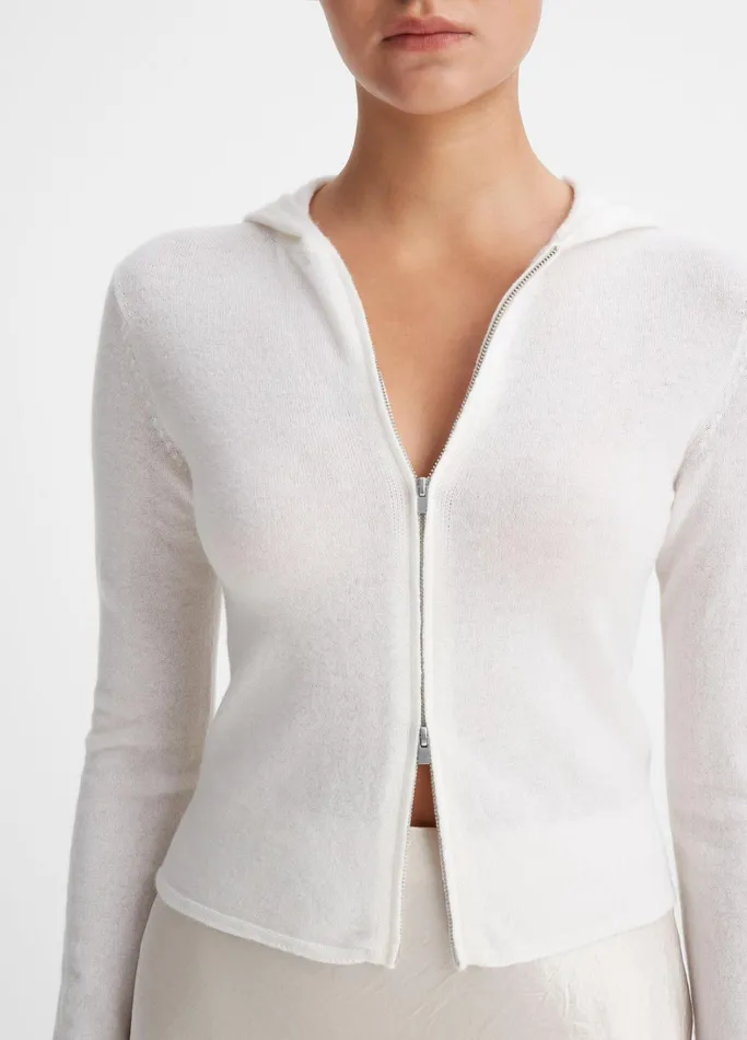 Vince Sweaters Women WoolBlend Zip Hoodie Off White