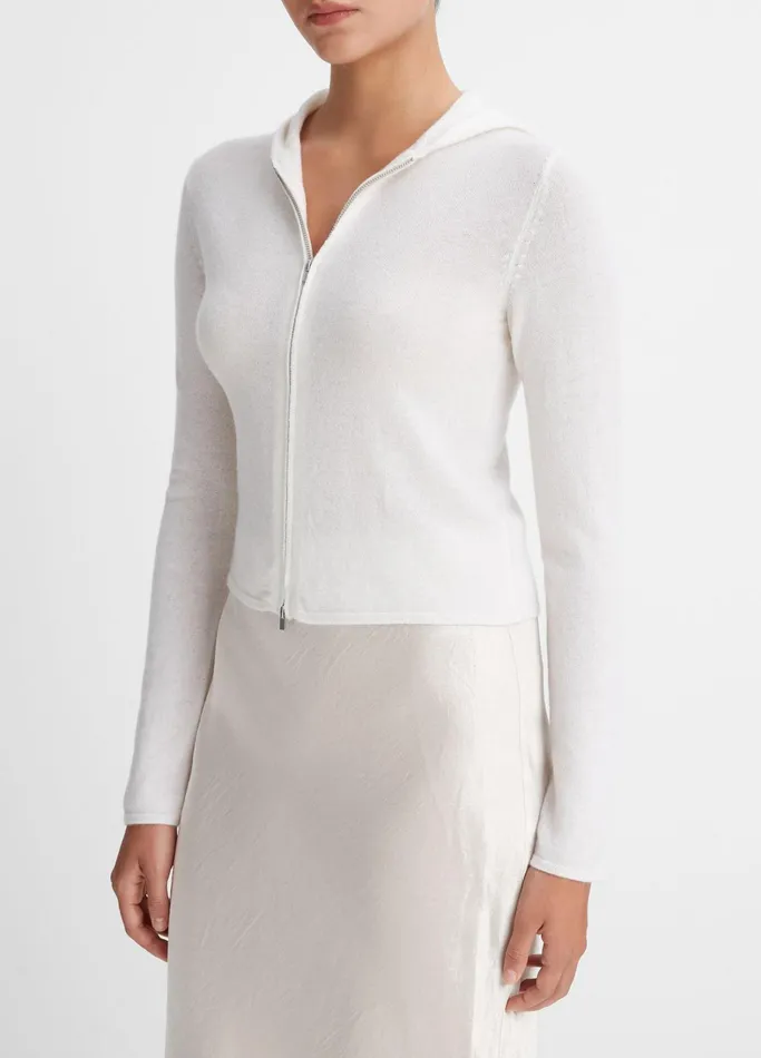Vince Sweaters Women WoolBlend Zip Hoodie Off White