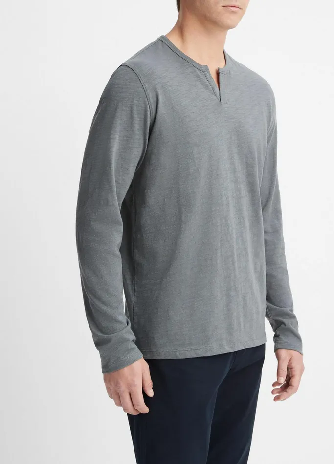 Vince TShirts and Polos Men Slub Cotton SplitNeck TShirt Dusty Teal