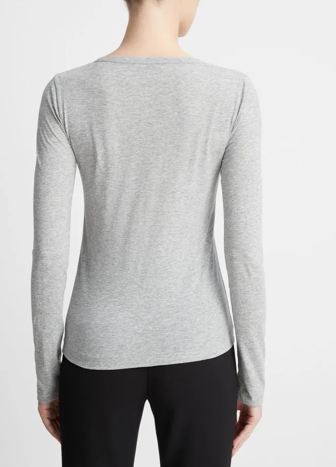 Vince TShirts Women Essential Pima Cotton LongSleeve Henley Heather Grey