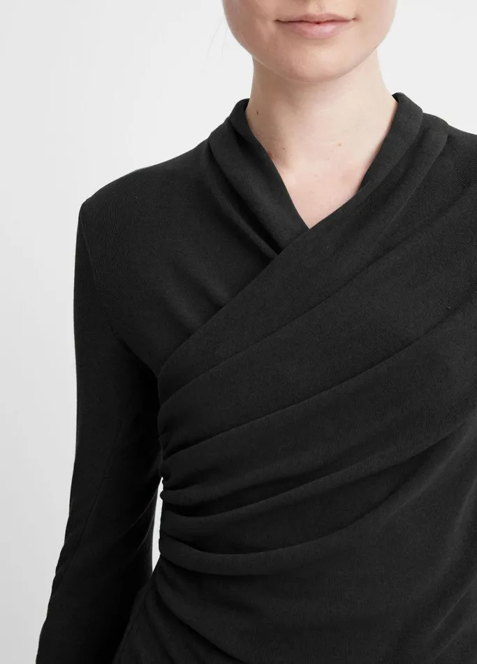 Vince TShirts Women Fixed Wrap LongSleeve Top Black