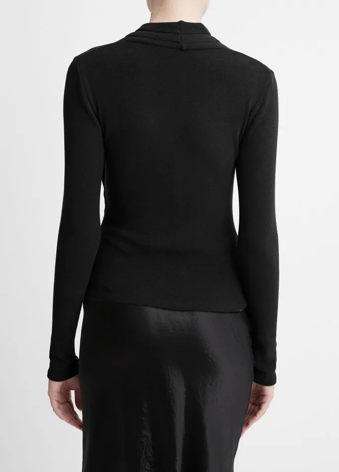 Vince TShirts Women Fixed Wrap LongSleeve Top Black
