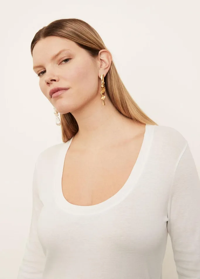 Vince TShirts Women Scoop Neck Long Sleeve TShirt Optic White