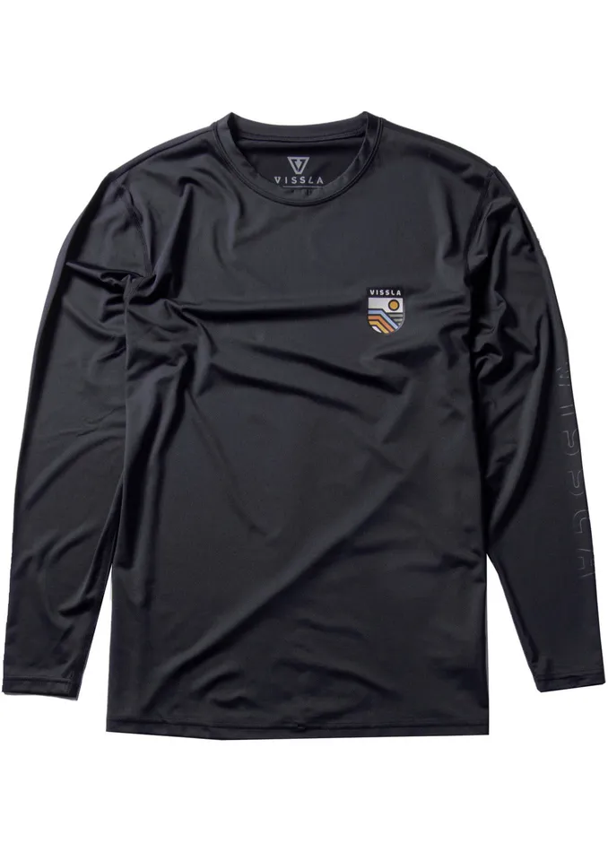 Wetsuit Tops and Lycra Vissla Men Easy Seas Eco Long Sleeve Lycra Rash Guard Black
