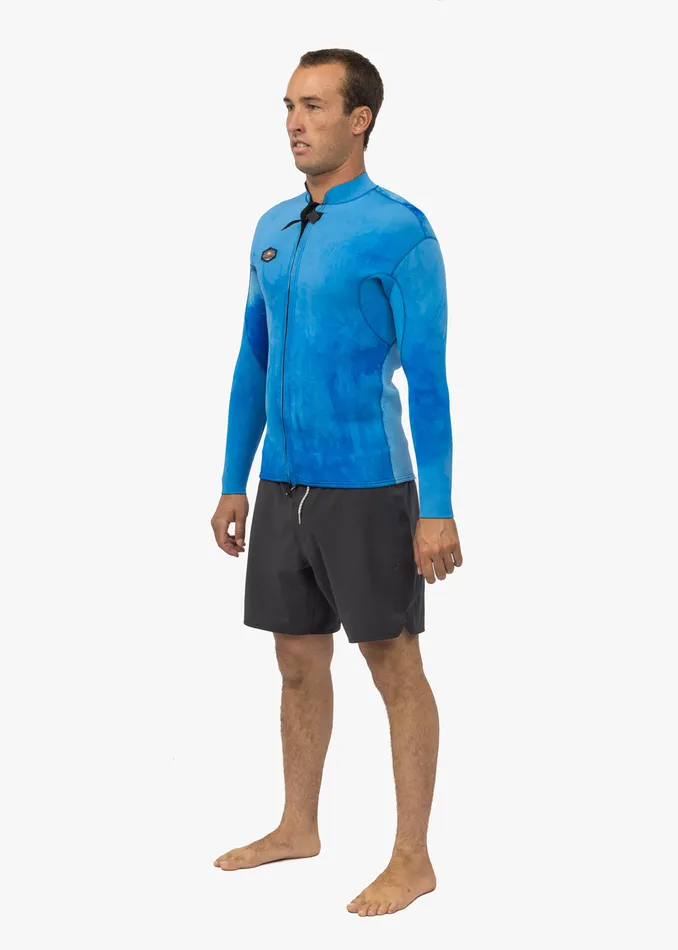 Wetsuit Tops and Lycra Vissla Men Solid Sets 2MM Front Zip Wetsuit Jacket Tie Dye