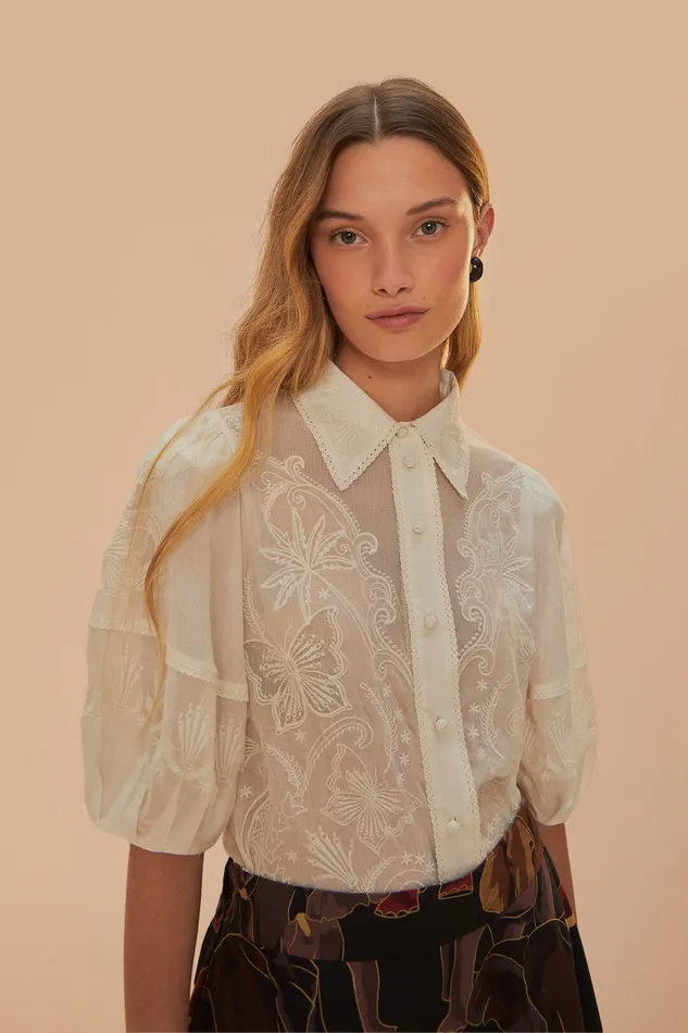 White Embroidered Short Sleeve Blouse Women Farm Rio Blouses