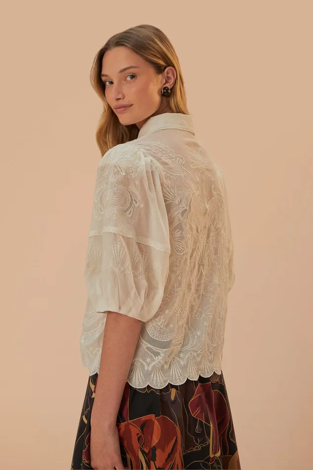 White Embroidered Short Sleeve Blouse Women Farm Rio Blouses