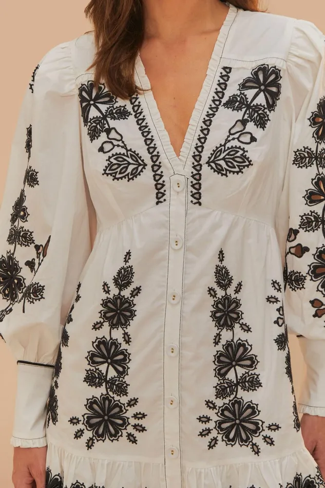 White Flowers Richelieu Mini Dress Women Farm Rio Mini Dresses