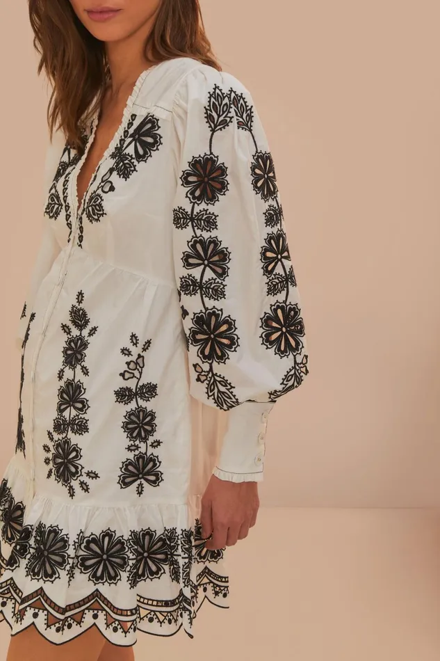 White Flowers Richelieu Mini Dress Women Farm Rio Mini Dresses