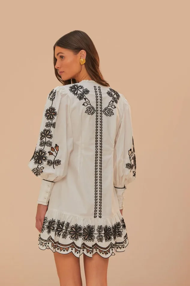 White Flowers Richelieu Mini Dress Women Farm Rio Mini Dresses