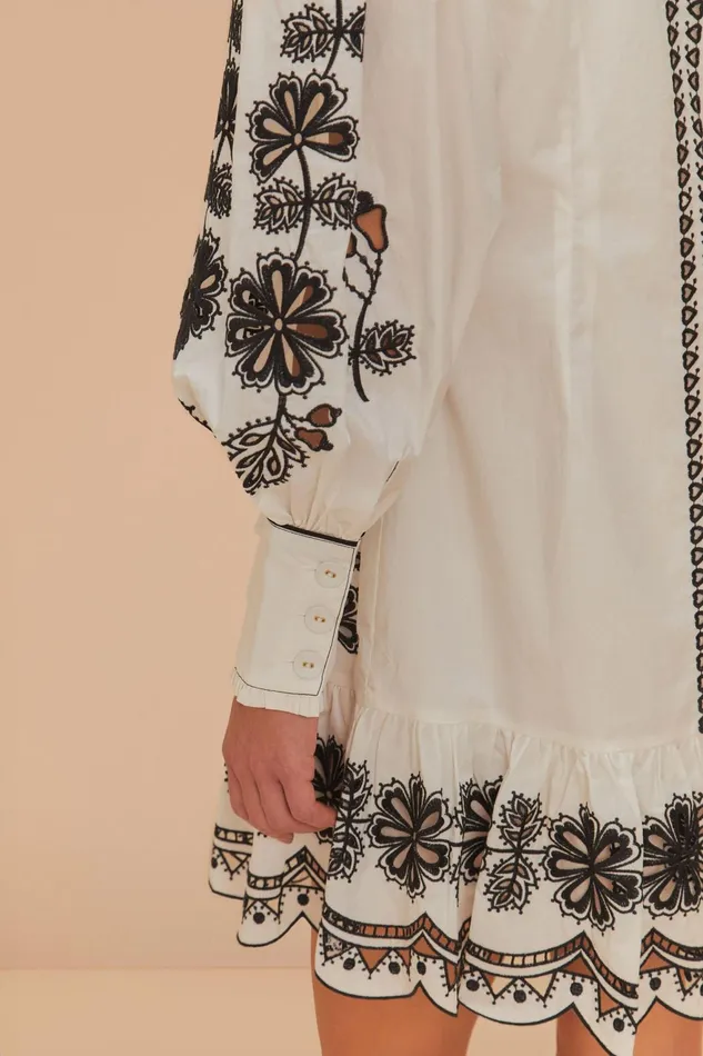White Flowers Richelieu Mini Dress Women Farm Rio Mini Dresses