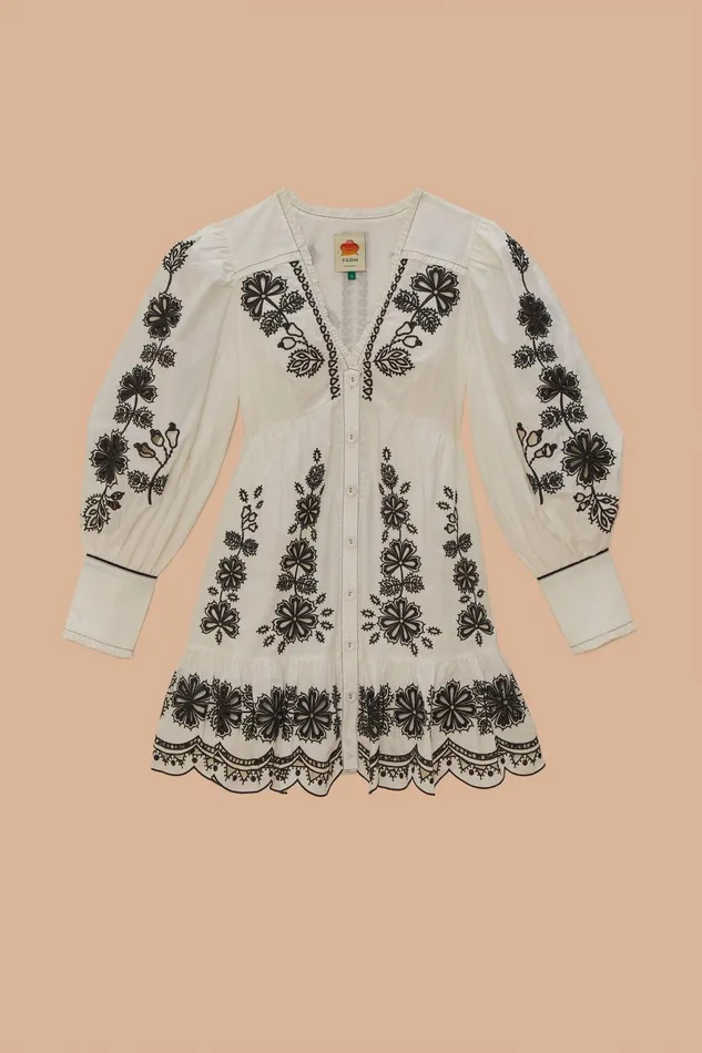 White Flowers Richelieu Mini Dress Women Farm Rio Mini Dresses