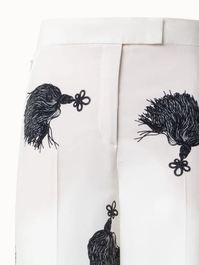Wide Leg Silk Pants With Tassels Print Ivoryblack Women Akris Pants