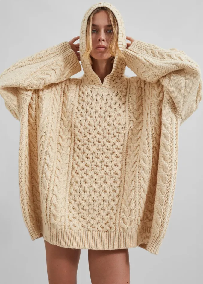 Women Adare Braided Knit Hoodie 8211 Beige The Frankie Shop Knitwear