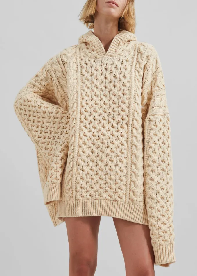 Women Adare Braided Knit Hoodie 8211 Beige The Frankie Shop Knitwear