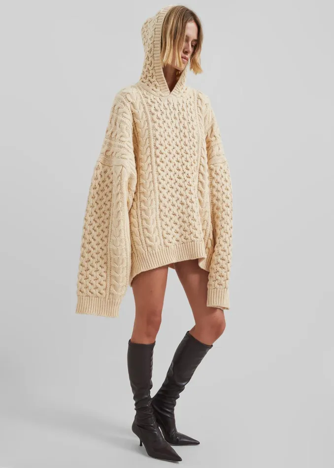 Women Adare Braided Knit Hoodie 8211 Beige The Frankie Shop Knitwear