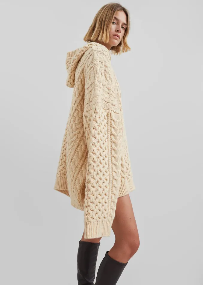 Women Adare Braided Knit Hoodie 8211 Beige The Frankie Shop Knitwear