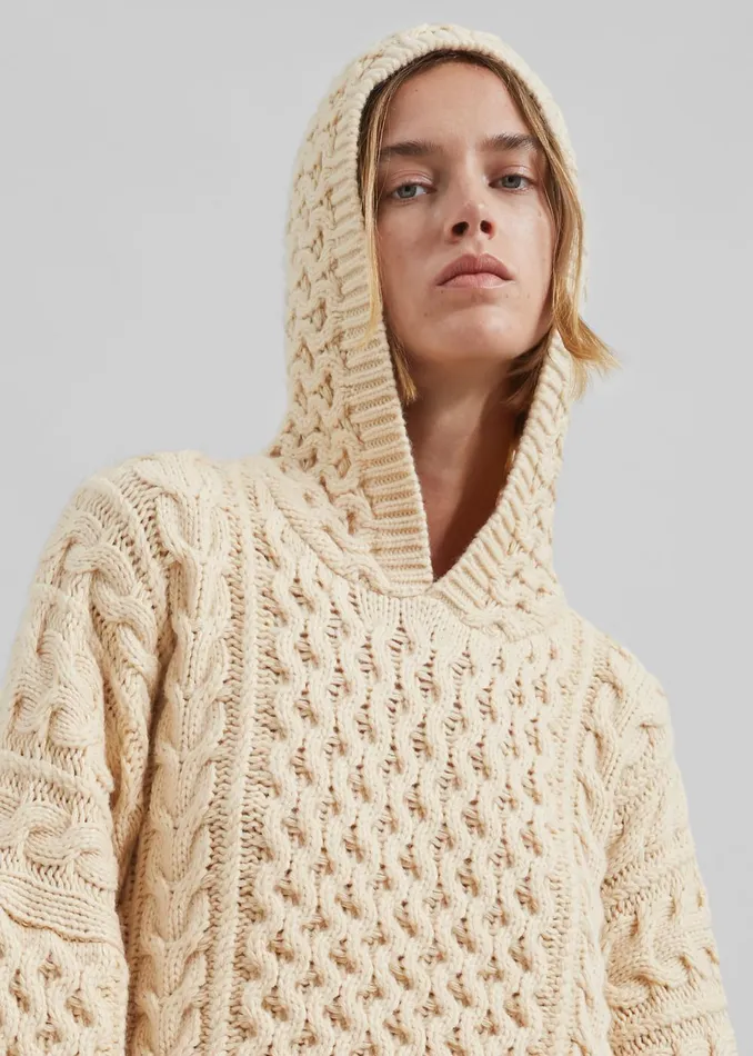 Women Adare Braided Knit Hoodie 8211 Beige The Frankie Shop Knitwear