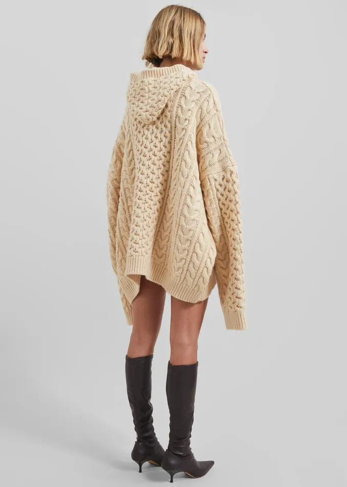 Women Adare Braided Knit Hoodie 8211 Beige The Frankie Shop Knitwear