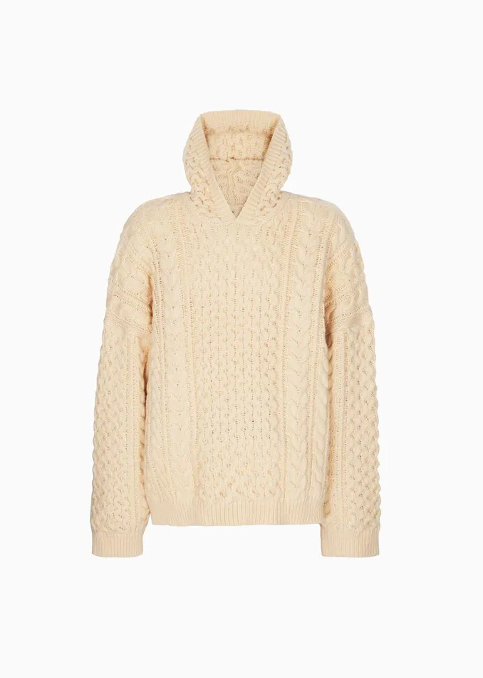Women Adare Braided Knit Hoodie 8211 Beige The Frankie Shop Knitwear