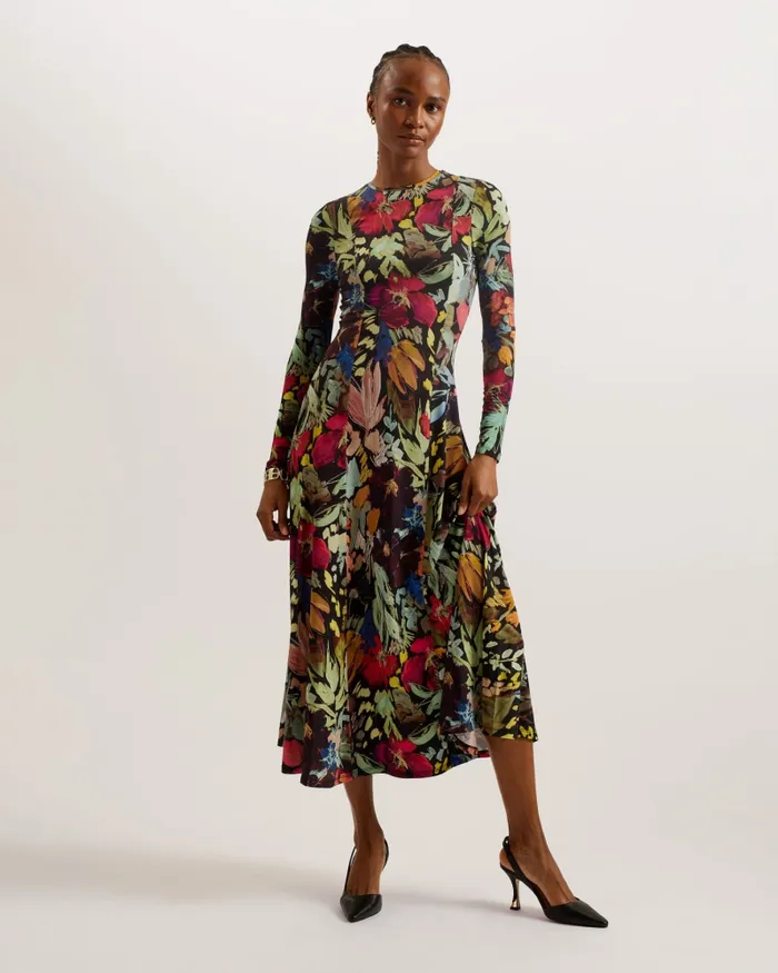 Women ALEXANN 8211 Printed Long Sleeve Midaxi Dress Black Ted Baker Dresses