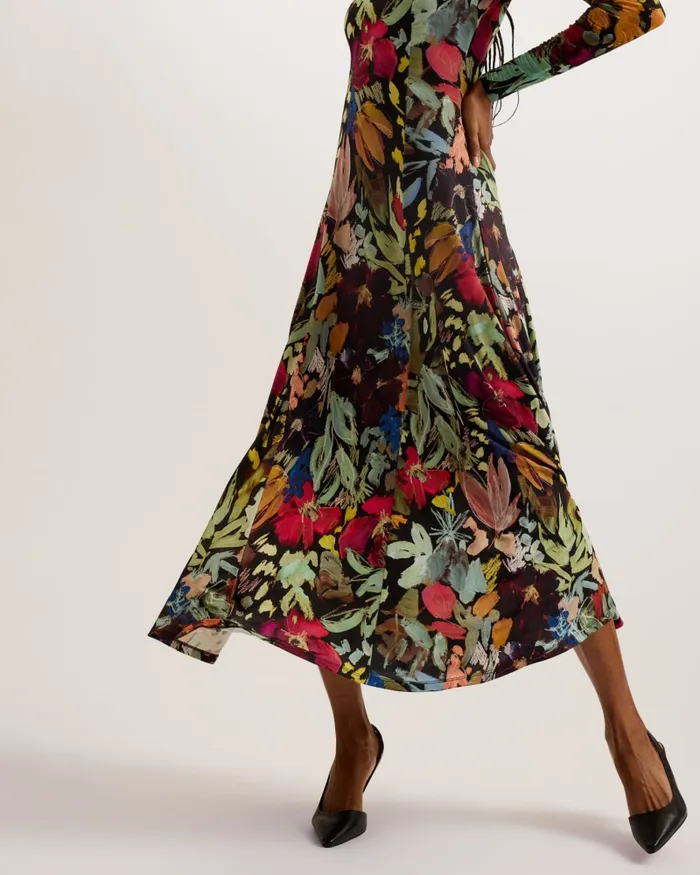 Women ALEXANN 8211 Printed Long Sleeve Midaxi Dress Black Ted Baker Dresses