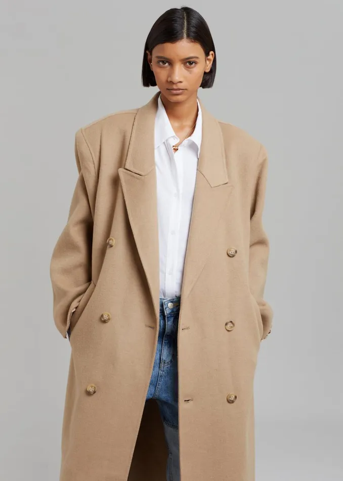 Women Alexis Padded Shoulder Coat 8211 Camel The Frankie Shop Outerwear