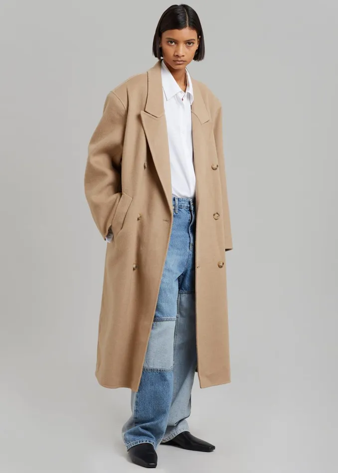Women Alexis Padded Shoulder Coat 8211 Camel The Frankie Shop Outerwear