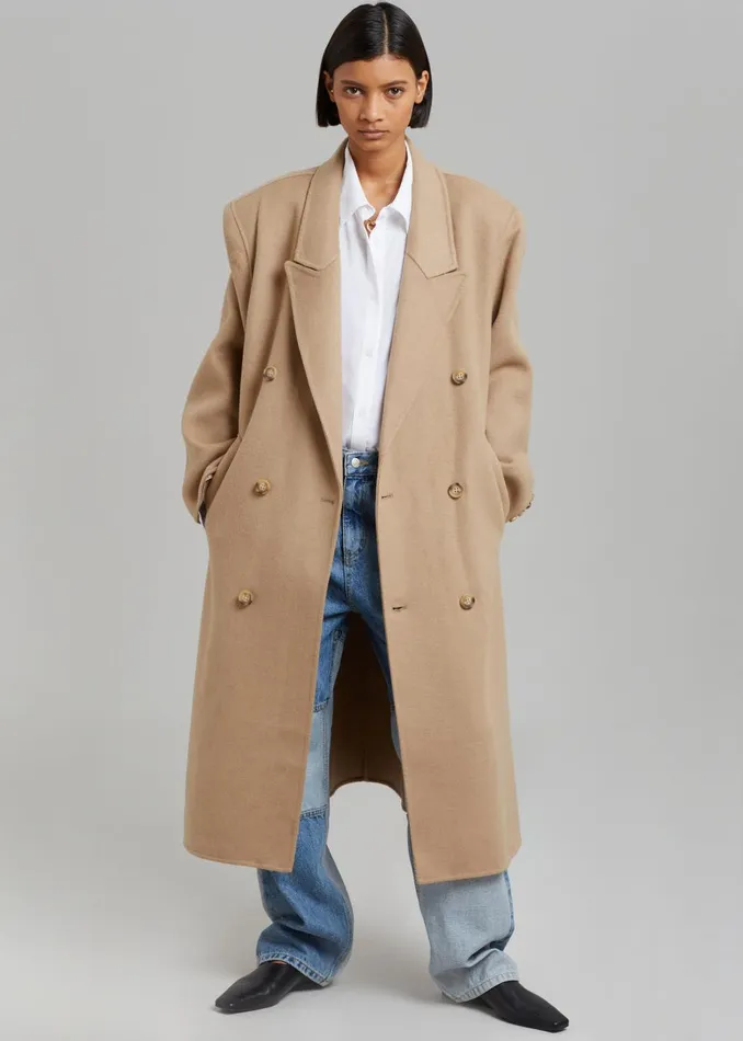 Women Alexis Padded Shoulder Coat 8211 Camel The Frankie Shop Outerwear