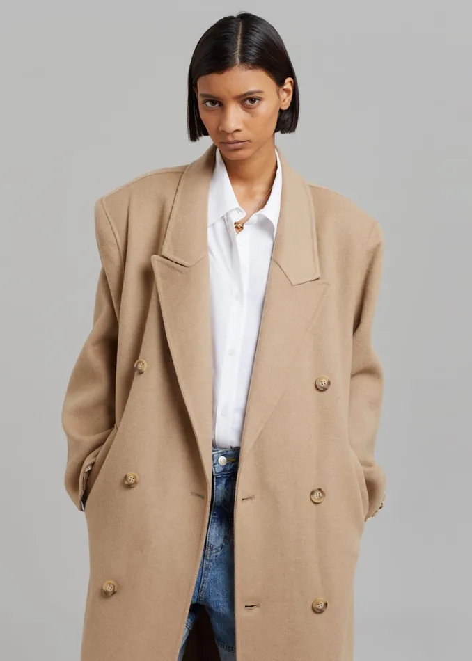 Women Alexis Padded Shoulder Coat 8211 Camel The Frankie Shop Outerwear