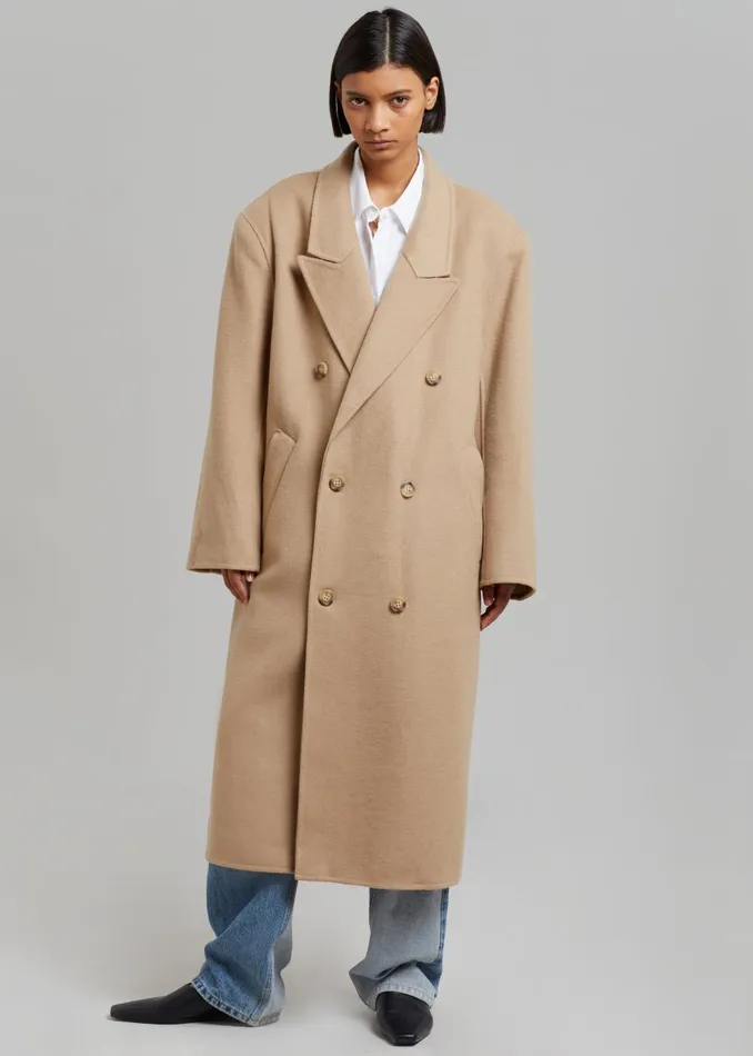 Women Alexis Padded Shoulder Coat 8211 Camel The Frankie Shop Outerwear