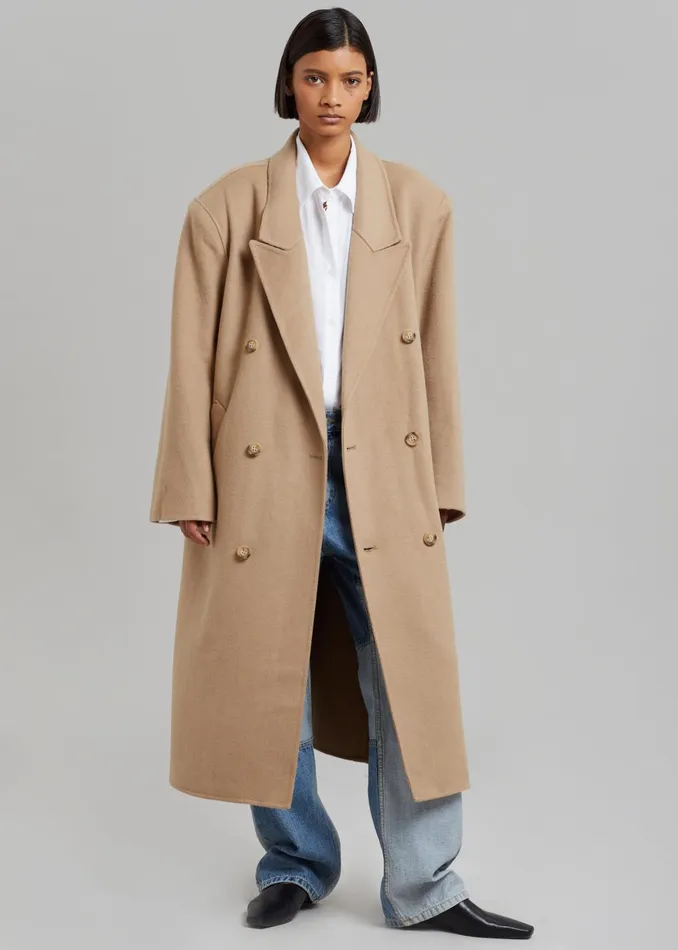 Women Alexis Padded Shoulder Coat 8211 Camel The Frankie Shop Outerwear