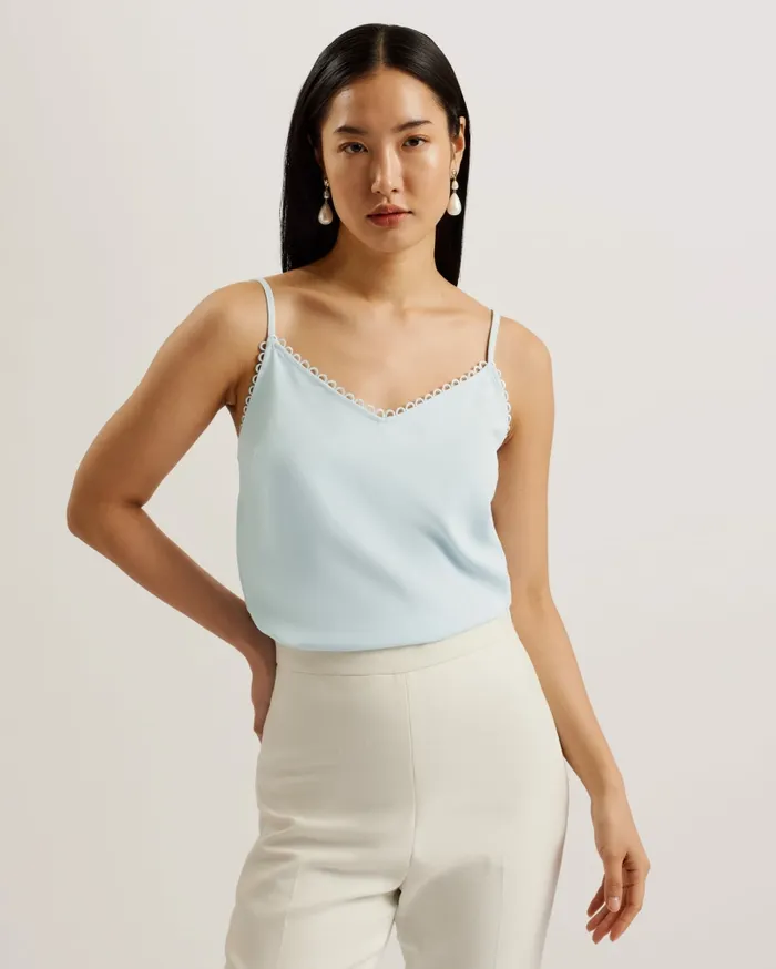 Women ANDRENO 8211 Strappy Cami With Looped Trims Light Blue Ted Baker Tops and Blouses Women ANDRENO 8211 Strappy Cami With Looped Trims Light Blue Ted Baker Tops and Blouses