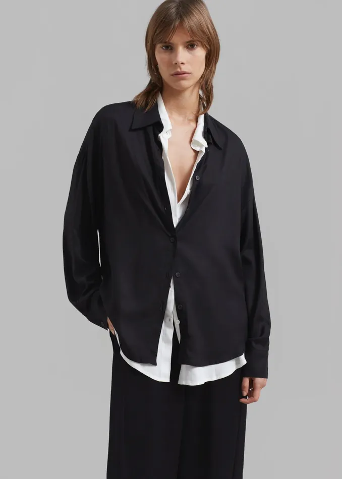 Women Ann Double Layer Shirt 8211 BlackWhite The Frankie Shop Tops