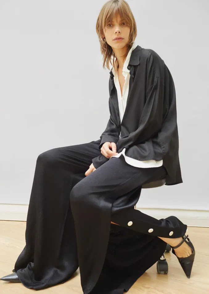 Women Ann Double Layer Shirt 8211 BlackWhite The Frankie Shop Tops