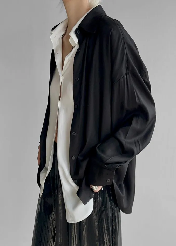 Women Ann Double Layer Shirt 8211 BlackWhite The Frankie Shop Tops