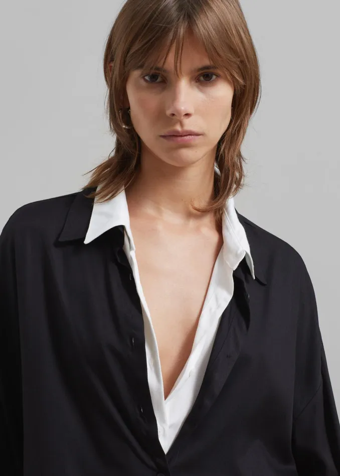 Women Ann Double Layer Shirt 8211 BlackWhite The Frankie Shop Tops