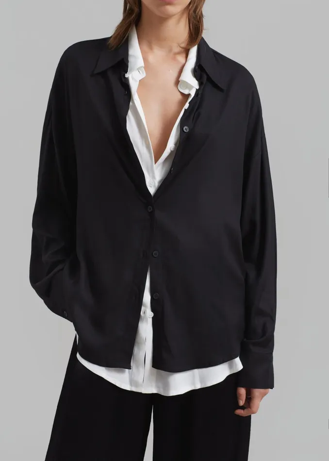 Women Ann Double Layer Shirt 8211 BlackWhite The Frankie Shop Tops