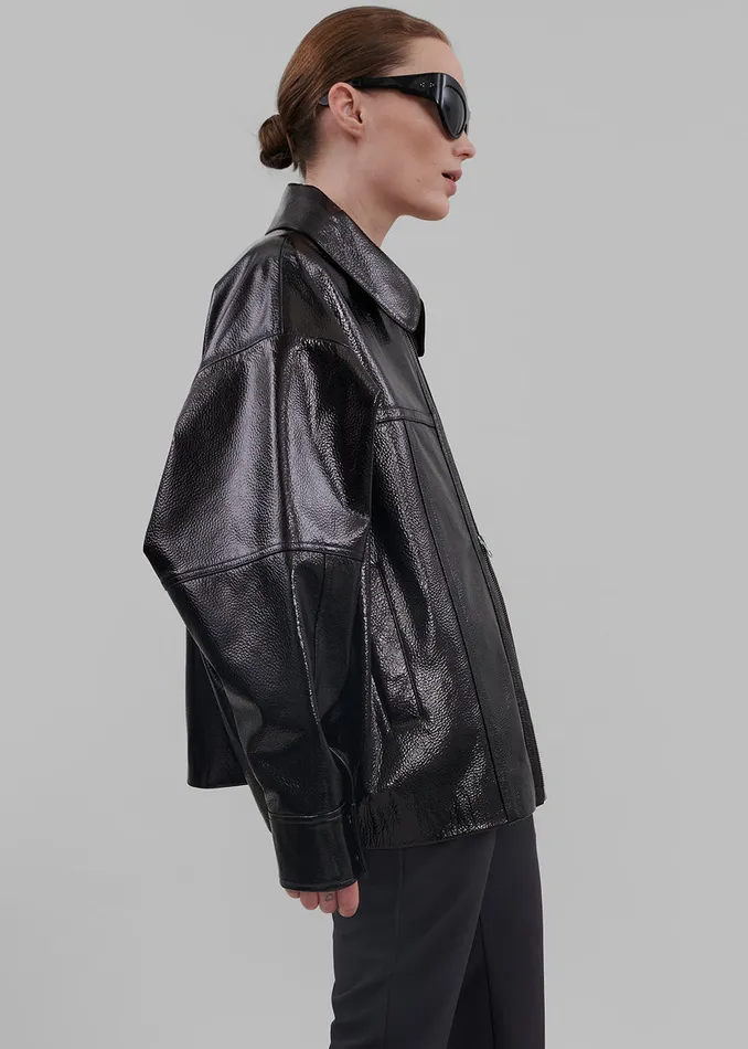 Women Arbor Crackled Faux Leather Jacket 8211 Black The Frankie Shop Outerwear