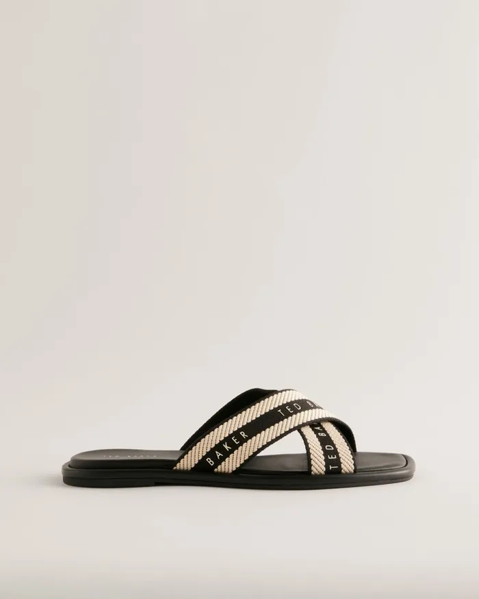 Women ASHIKA 8211 Webbing Cross Strap Slider Sandals Black Ted Baker Sandals and Sliders Women ASHIKA 8211 Webbing Cross Strap Slider Sandals Black Ted Baker Sandals and Sliders
