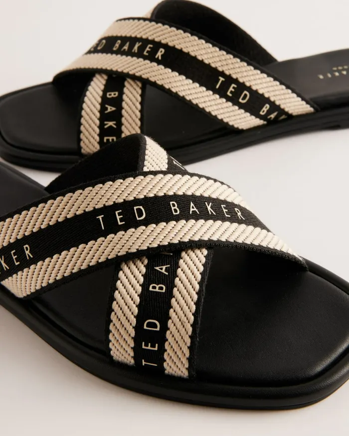 Women ASHIKA 8211 Webbing Cross Strap Slider Sandals Black Ted Baker Sandals and Sliders Women ASHIKA 8211 Webbing Cross Strap Slider Sandals Black Ted Baker Sandals and Sliders