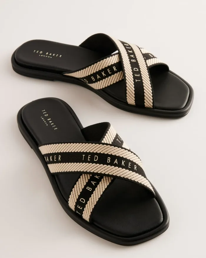 Women ASHIKA 8211 Webbing Cross Strap Slider Sandals Black Ted Baker Sandals and Sliders Women ASHIKA 8211 Webbing Cross Strap Slider Sandals Black Ted Baker Sandals and Sliders