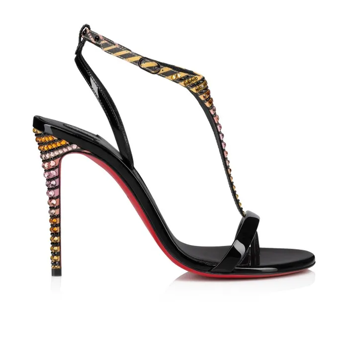 Women Athina Strass Aftersun 100 Mm Strappy Sandals 8211 Patent Leather Crepe Satin And Aftersun Strass 8211 Black Christian Louboutin Sandals and Slides