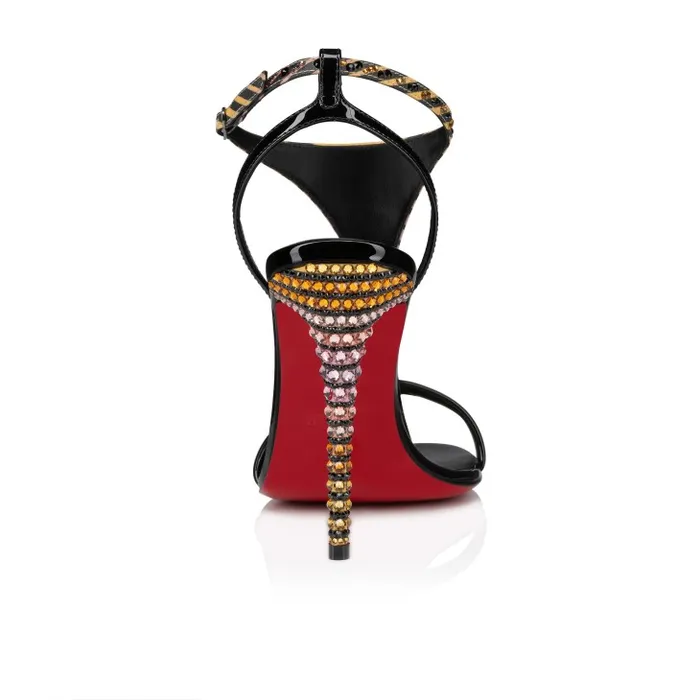 Women Athina Strass Aftersun 100 Mm Strappy Sandals 8211 Patent Leather Crepe Satin And Aftersun Strass 8211 Black Christian Louboutin Sandals and Slides