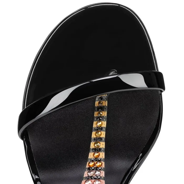 Women Athina Strass Aftersun 100 Mm Strappy Sandals 8211 Patent Leather Crepe Satin And Aftersun Strass 8211 Black Christian Louboutin Sandals and Slides