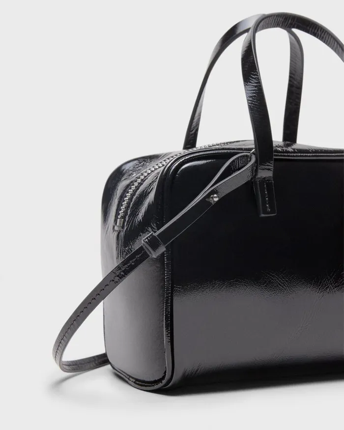 Women Bags Theory Mini Pillow Bag In Crinkled Patent Leather Black