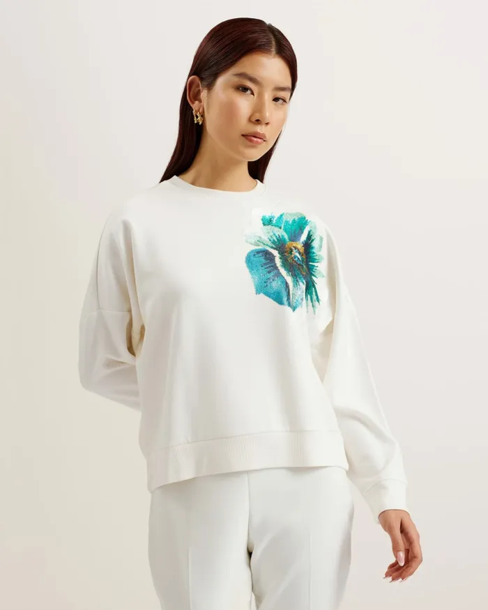 Women BAYLEYY 8211 Sequin Graphic Embellished Sweatshirt White Ted Baker Tops and Blouses