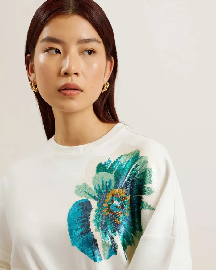 Women BAYLEYY 8211 Sequin Graphic Embellished Sweatshirt White Ted Baker Tops and Blouses