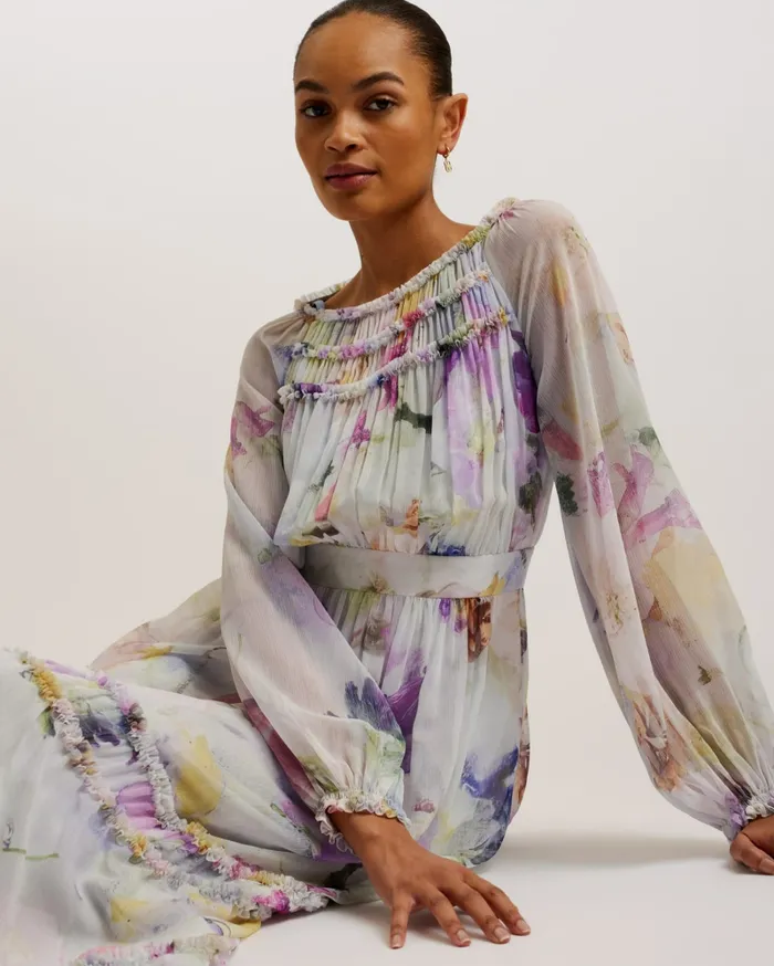 Women BELLAS 8211 Long Sleeve Ruffle Detail Maxi Dress White Ted Baker Dresses