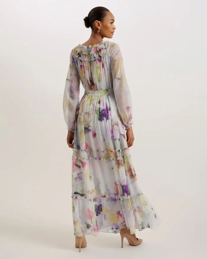 Women BELLAS 8211 Long Sleeve Ruffle Detail Maxi Dress White Ted Baker Dresses